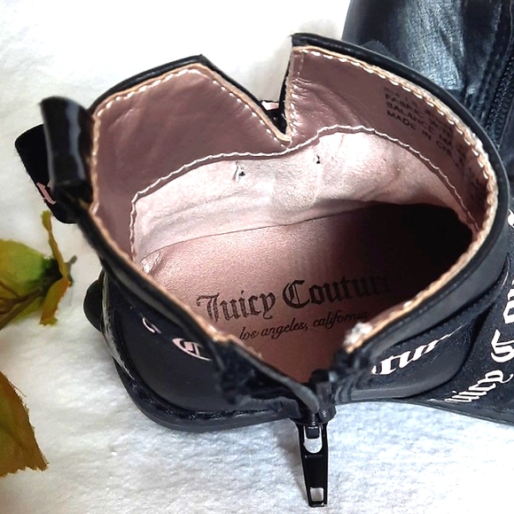 JUICY COUTURE Black Moto Booties, Pink & Black Ribbon/Bows - Picture 14 of 16